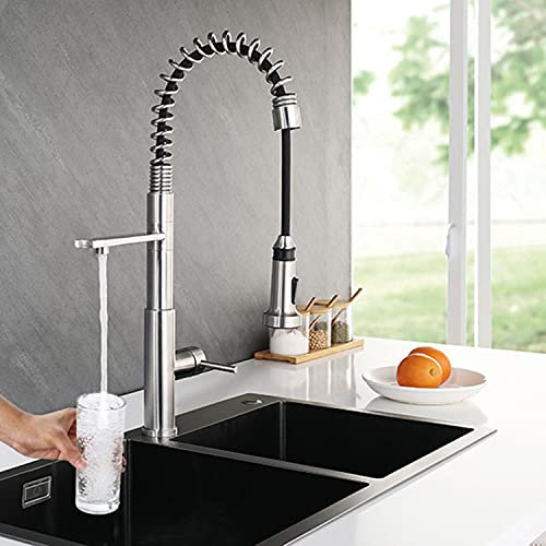 CREA 3 Wege Spiralfeder Küchenarmatur, Trinkwasserhahn mit Brause ausziehbar, Wasserhahn Spültischarmatur Küche, 3 in 1 Mischbatterie Armatur für Wasserfilter 360° Drehbar, Edstahl gebürstet