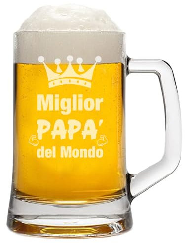 bubbleshirt Boccale da Birra Incisione papà - Il miglior papà del Mondo - Idea Regalo papà - Bicchiere in Vetro Chiaro, ca 50cl