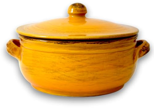 Colì, Tegame in Terracotta con Coperchio, Tegame Artigianale, Tegame Giallo Ocra Terre Antiche, Diametro 24 cm