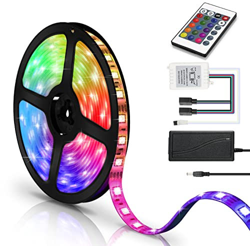 Jiubiaz LED Strip Lichtband 3M, LED Streifen RGB SMD 5050 Selbstklebend, Farbwechsel LED Band mit IR Fernbedienung, Memory-Funktion, für Fernseher PC Cinema Dekoration
