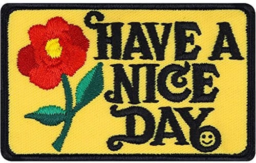 HAVE A NICE DAY Blumen Aufnäher Patch zum annähen/aufbügeln | Motivation Sticker mit Spruch gestickt Bügelbild Blogger Geschenk DIY Applikation für alle Stoffe | 70x45mm