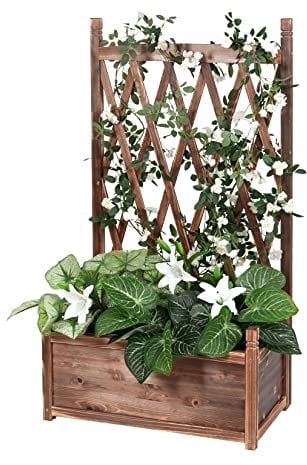 unho Rankgitter Rankhilfe Spalier mit Blumenkasten Pflanzkasten aus Holz, Blumenkübel Rankkasten