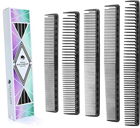 Vellen Hair Lot de 5 peignes de coupe ultimes pour homme et femme, matériau PEI incassable à 221,1 °C, résistant à la chaleur, pour coiffeurs… (noir)