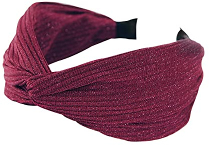axy Breiter Haarreif mit Knoten und glänzender Stoff Haarschmuck Damen Haarreifen HR34G (Weinrot)