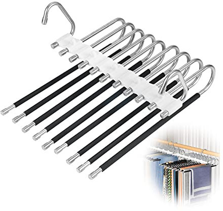 9 in 1 Hosenbügel Edelstahl mit Anti-Rutsch-Abdeckung Hosenbügel Platzsparend Mehrfach Hosen Kleiderbügel Multifunctional Hanger Pants Rack Closet Organizer für Hosen Schals Jeans Kleidung Handtücher
