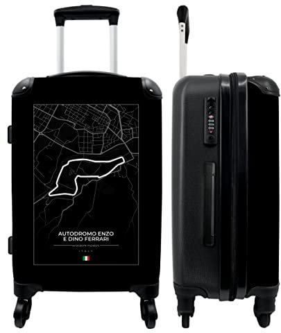 NoBoringSuitcases.com® Koffer groß Trolley Rollkoffer Reisekoffer mit 4 Rollen Fotokoffer - Rennstrecke - F1 - Autodromo Enzo e Dino Ferrari - Italien - Schwarz und weiß - 67x43x25cm - 90 Liter