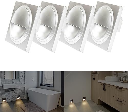 Arotelicht 4er LED Treppenlicht/Treppen-Leuchte Warmweiß Wandleuchte für 60mm Schalterdosen Stufenlicht Beleuchtung IP20 Nicht wasserdicht für innen Silber Wandeinbaustrahler für Treppen Schritte