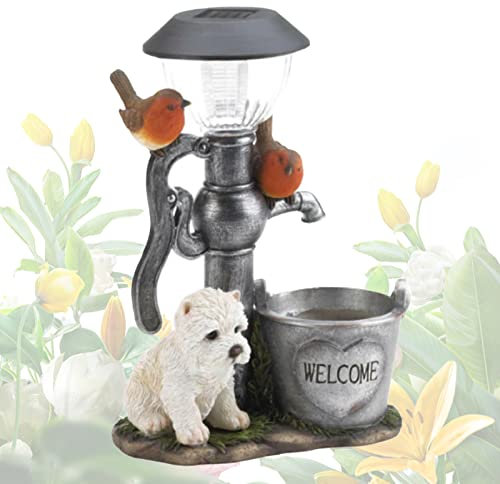Tuzsocr Lampes solaires à LED en Forme Lapin,Figurine de Chat résine décor,Forme de Chiot en Solaire Lampe de Pelouse,Extérieur Animaux Décoration,imperméable,pour extérieur,Cour,Patio,Jardin (Chien)