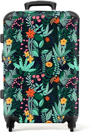 NoBoringSuitcases.com® Valises Grandes Tailles legeres, Bagages en soutes Avion 20-23kg, Cadenas TSA, Moyenne, 65-75 cm rigides, 4 Roues pivotantes à 360 degrés, Poignée télescopique, Motif végétal