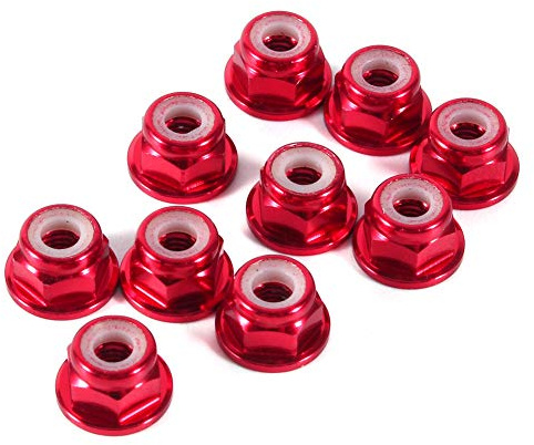 Dadi Autobloccanti Esagonali 10 Pezzi Dadi Rossi M3 Dado Rosso M3 Dado M3 Dado di Bloccaggio in Nylon Flangiato in Alluminio CNC Dadi Autobloccanti in Metallo Rosso Scuro