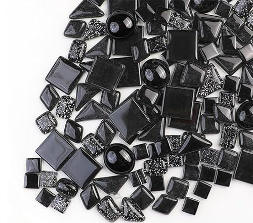 200g Kristall-Mosaik-Glasfliesen, Irregulär Bunte Kleine Mosaiksteine Glasstücke zum Basteln, Haus Deko(Schwarz)