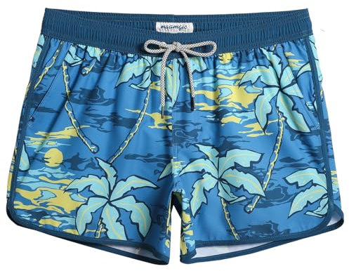 MaaMgic Herren Badeshorts Vintage Retro Badehosen 4 Way Stretch Schnelltrocknend mit Mesh-Futter und Verstellbarem Tunnelzug MEHRWEG,New Palmen Meer Mond 4.5,M