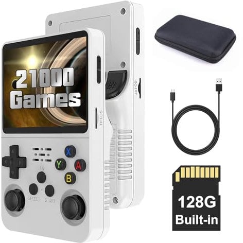 R36S Consola, 128G TF Card 17000+ Juegos Sistema Linux De Código Abierto Game Console R36S, Pantalla IPS De 3.5 Pulgadas Consola Retro R36S con Bolsa con Dual 3D Joysticks para Niños y Niñas
