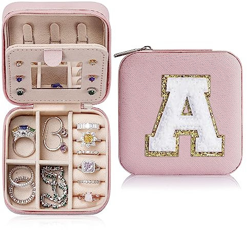 TINGN Reise Essentials Schmuckkästchen Mädchen - Reise Schmuckkästchen Mädchen Damen Personalisiert Schmuckkästchen Klein Buchstaben A Schmuckkästchen Mädchen Geschenke Mini Schmuckkästchen - Rosa
