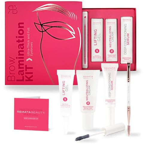 RB RENATA BEAUTY Kit Laminado de Cejas – Set de Laminación de Cejas – Kit DIY para Casa con Gel Elevador, Perm, Sérum y Cepillo Doble – Cejas Voluminosas y Definidas hasta 4 Semanas