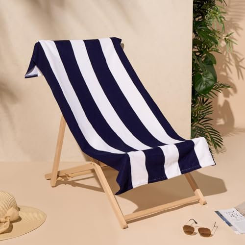 Dreamscene Toalla de playa a rayas azul marino, piscina, playa, vacaciones, gimnasio, toalla de playa de microfibra para adultos y niños, toalla de secado rápido, 71 cm x 152 cm