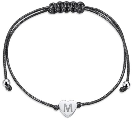 Armband mit Buchstaben Damen Silber - Dünne Seil Gefülltes Initiale Armbänder zum Zuziehen Personalisiert Herz Monogramm Charm Edelstahl Modeschmuck für Frauen Teenager Mädchen Geburtstag Geschenke