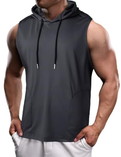 Harbrosrce Herren Tank Top Ärmelloser Hoodie Muskelshirt Sommer Workout Sport Tanktops Pullove Männer Fitness Unterhemden Kapuzenpullover Achselshirt Laufshirt Trägershirts mit Taschen