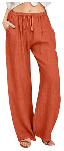 Chnnamzu Pantalon Lin Femme Été Fluide avec Cordon De Serrage Taille Elastique Léger Confortable Pantalon de Plage Couleur Unie Casual Pantalon de Yoga Jambes Larges Ample Coton et Lin