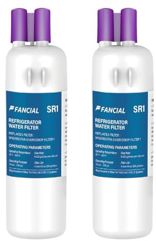 Fancial NSF Certified Refrigerator Water Filter 1 Replacement,EDR1RXD1, Compatible with Whirlpool, Maytag, KitchenAid - Reduces 99% Contaminants, 6-Month Long Life,two-pack