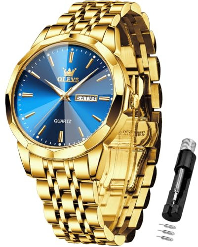 OLEVS Herrenuhren mit Datum Kalender Geschäft Quarz Armbanduhr Analog Edelstahl Wasserdicht Leuchtend Zwei-Farbig Casual Armbanduhr