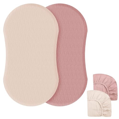 2er Set Baby Spannbettlaken, Baby Spannbetttuch, Baby Bettlaken, Kinderwagen Bettlaken Stubenwagen Matratzenbezug für Babybett und Beistellbett für Babybett und Kinderbett 32”*17” (Creme Sand+Sandrot)