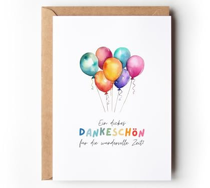 Dankeskarte für Erzieherin mit bunten Ballons, Geschenkidee Abschied Kindergarten, Dankeschön Geschenk Tagesmutter, Grußkarte Kita Verabschiedung mit Kuvert Abschiedgeschenk (1 Karte mit Kuvert)