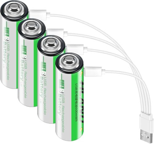 AAA Rechargeable Batteries AAA USB C, 1.5 V 600 mWh Rechargeable Batteries AAA, Lithium AAA with 2-in-1 USB-C Charging Cable, 1500 Cycle, Pack of 4