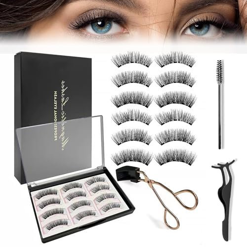 DMNQ Magnetische Wimpern 6 Paar, Magnetische Wimpern ohne Eyeliner, Synthetische Fasern, Schwarz, Magnetisch, Natürlicher Look