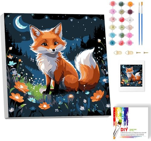 luckyarina Fuchs Malen nach Zahlen Kinder mit Rahmen- Tiere Paint by Numbers für Kind, Cute Ölgemälde Kinder ab 5 6 7 8 9 Jahre für Hause Dekoration Verwendet Werden 20x20cm