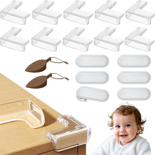 18-Teiliges Kindermöbelschutz-Set - Inklusive 10 Eckenschutz, 6 Kindersicherheit Schrank Schlösser, 2 Silikon Türstopper für Verschiedene Möbel, um das Baby vor Verletzungen zu Schützen