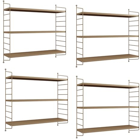 [en.casa] Modulares Wandregal Strängnäs 4er Set Metallregal Hellbraun Hängeregal mit 3 Regalböden Badregal Küchenwandregal Wandablage Wohnzimmer
