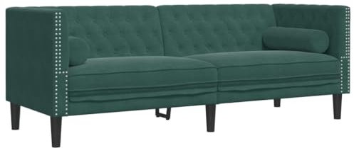 vidaXL Chesterfield Sofa mit Nackenrollen 3-Sitzer, Couch mit Armlehnen Rückenlehne Stützbeine, Polstersofa für Wohnzimmer, Couchgarnitur, Dunkelgrün Samt