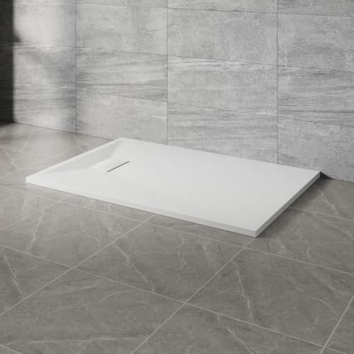 NRG 1300x800mm SMC Rectangle Shower Tray White Slip-Resistance Bathroom Shower Base Easy to Clean