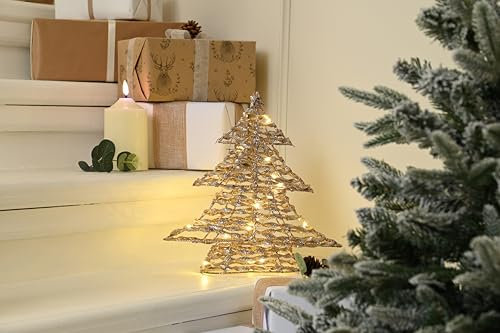 Festive Productions Light-Up LED Champagne Gold Tree - 30cm - Battery Operated - Perfect Christmas Decoration - Festive Christmas Lights - Light Up Christmas Decoration