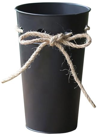 Jarrón Shabby Chic Milk Can Vase for Flowers 7.9 Inch Farmhouse Galvanized Metal Jug Flower Vase w/Linen Rope Bowknot Rustic Milk Can Tin Jug for Wedding Home Decor Florero