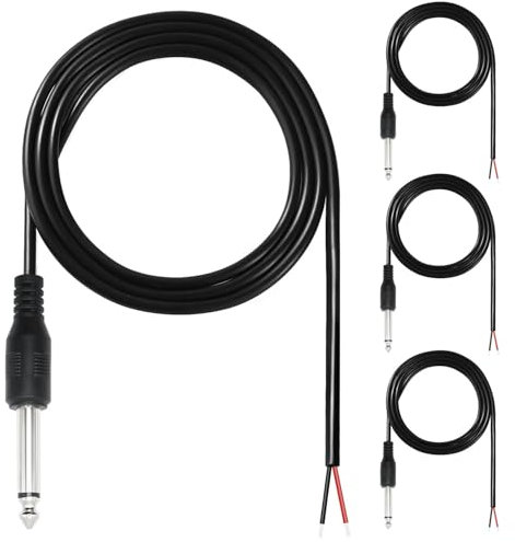 RUNCCI-YUN Lot de 4 Jack à souder mâle 6,35mm,Prise Audio 1/4 TS Mono,Câble Audio 1/4 TS vers Haut-Parleur à Fil Nu,Prise mâle 6,35 mm vers Fil Nu pour Haut-Parleur de Microphone(1M/3.28FT)