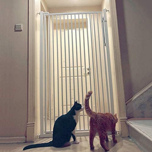 Pressure Fit Pet Safety Gate Extra Tall 80cm-130cm Wide Cat Gate, White Isolation Door for Dogs Cats - Auto Close, Two Way Open Door