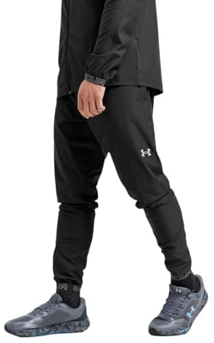 Under Armour Vanish Hybrid Track Pants for Men - Castlerock, Relaxed Fit, Breathable 100% Polyester Fabric, Adjustable Drawcord Waist, Cuffed Ankles & Secure Back Pocket - (Medium, Black)