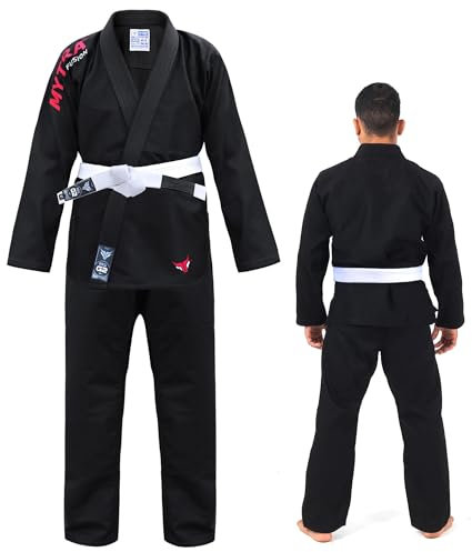 Kimono BJJ pour Adultes — Kimono Jiu Jitsu Léger 380 GSM pour Homme et Femme | Coutures Renforcées, Ceinture Ajustable — Kimono Jujitsu Bresilien pour Entraînement et Compétition (Noire, A5)