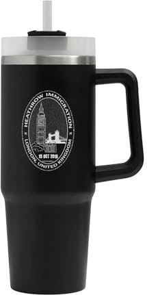 Taza grande con sello de pasaporte de Londres Reino Unido, taza con sello de pasaporte de Londres, termo aislado, taza grande