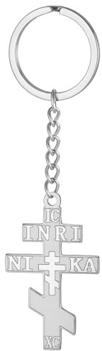 Porte-clés croix orthodoxe russe IC XC NIKA Croix orientale Jésus-Christ Porte-clés rétro Amulette religieuse Bijoux Cadeau catholique (argent)