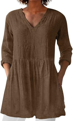 Leinenbluse Damen, Blusenshirt Langarm Sommer Leinen Shirt Sommerblusen Leicht Strand Tunika Luftig Boho Elegante Oberteile Tshirt Longshirt Blusen & Tuniken Für Damen