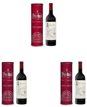 Protos 27 Vino Tinto de Autor Denominación de Origen Ribera del Duero, Variedad Tempranillo, Botella individual con cánister de 750 ml, Estuche regalo (Paquete de 3)