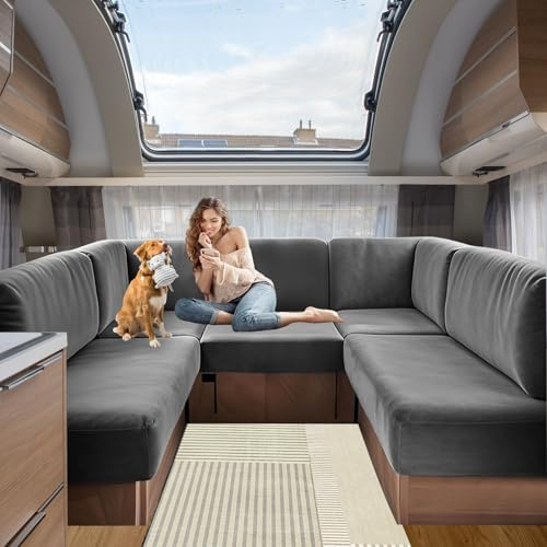 SHUOJIA Bezüge für Wohnwagenpolster Samt, rutschfeste Wohnmobil Sitzbezüge mit Cord, Sofa Sitzkissenbezug für Schonbezug Wohnwagen Polster, Waschbar (Dark Grey,W50-70 cm,D50-70 cm)