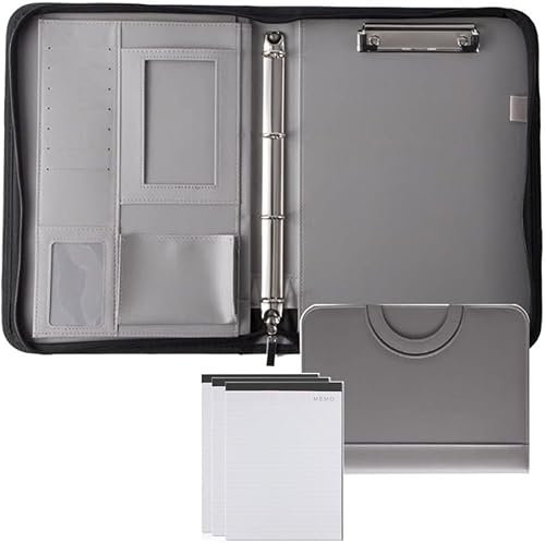Portfoliomappe a4, A4-Notizbuch-Organizer for Vorstellungsgespräche, Lebensläufe und Konferenzen.(Light Gray)