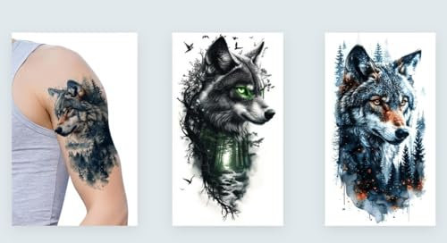 2 Feuilles Tatouage Temporaire Loup Animal Tatouage Bras Tatouage NAG043 128