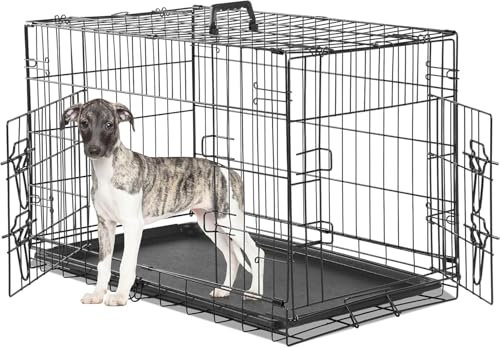 Dog Crate, large Medium Dog Cage with 2 Doors and Removal Tray Folding Metal Pet Training Cage Animal Carriere (24inch)