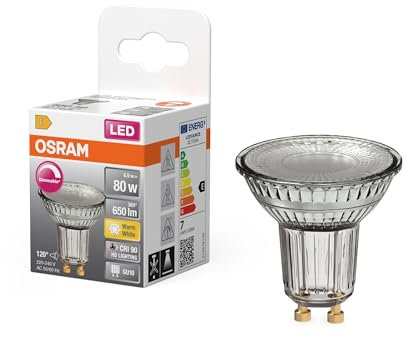 Osram LED-Spot Reflektor Superstar PAR16 80 dimmbar, 2700 K warmweiß, 6,9 W, GU10, 120°, 650 lm, 15.000h, für Spotbeleuchtung, Flächenlicht, Wohnräume