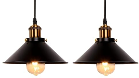 Provance 2 Stück Hängeleuchte Pendelleuchte Deckenleuchte mit E27 LED Leuchtmittel 6,5 Watt Metall Schwarz Hängelampe Glühlampe Deckenlampe Wohnlampe Wohnleuchte